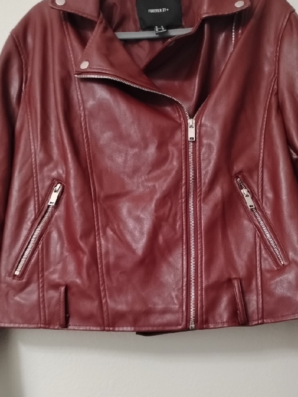 Forever 21 Burgundy Faux Leather Moto Jacket - Picture 7 of 12